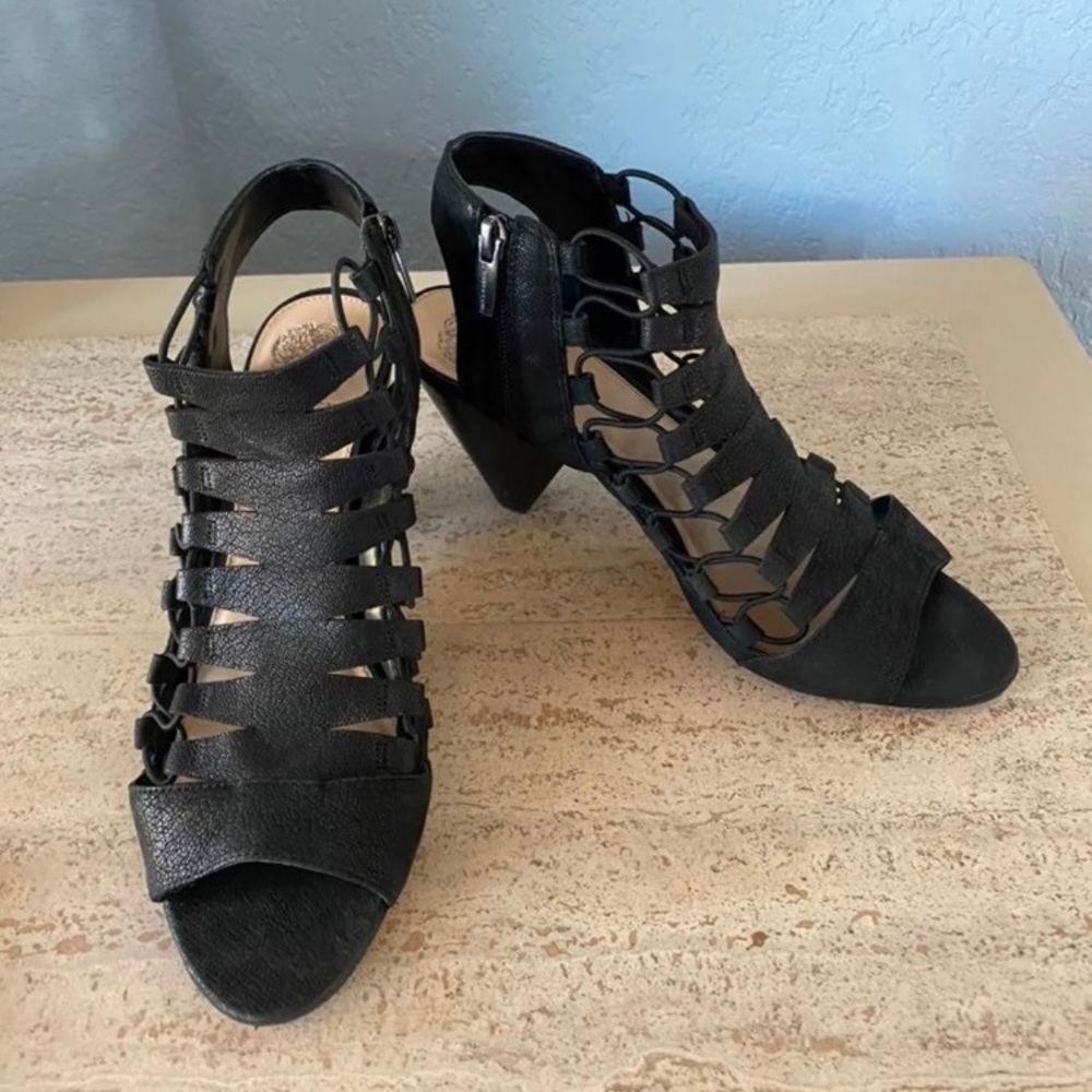 Vince Camuto caged black strappy heels